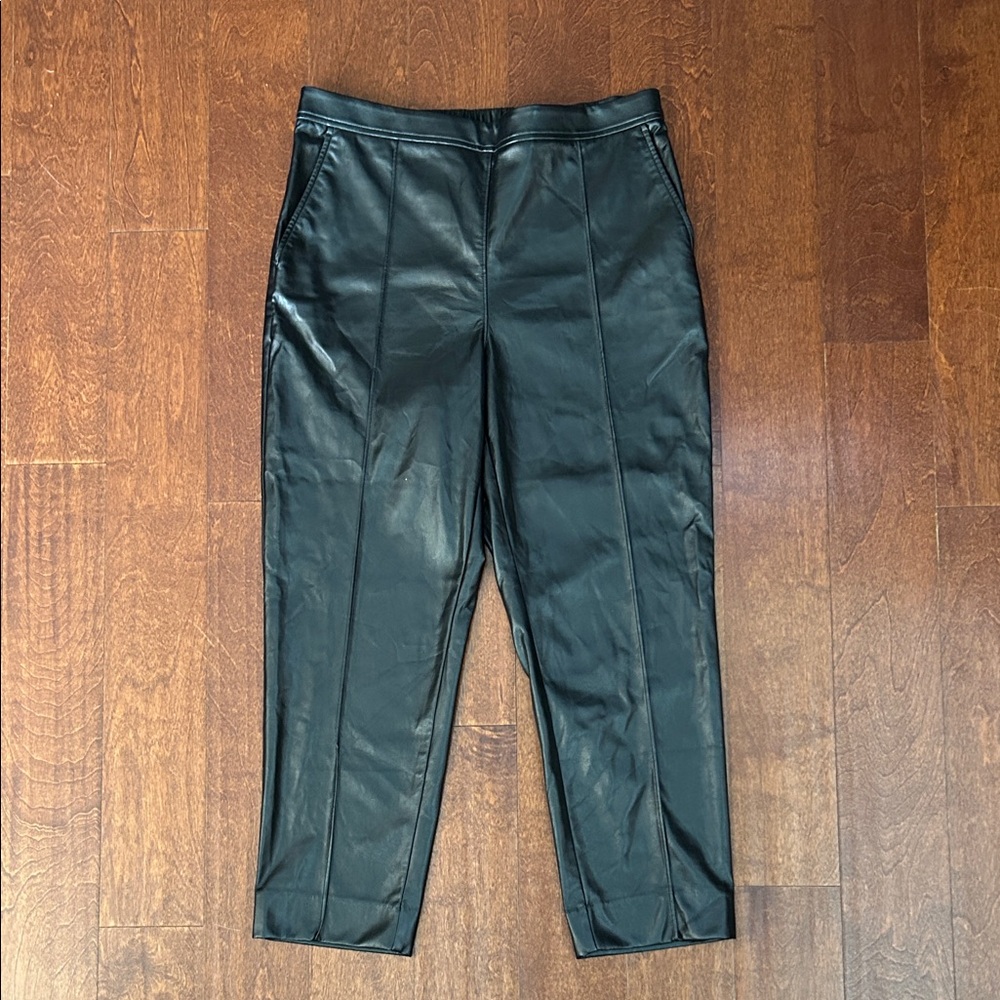 Banana Republic Factory Black Faux Leather High Rise Tapered Pants, Size Lg, NWT